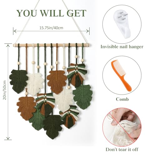 Macrame Wall Hanging Boho Home Decor Bohemian Leaves Woven Yarn Tapestry - color: Z Leaves-Brown