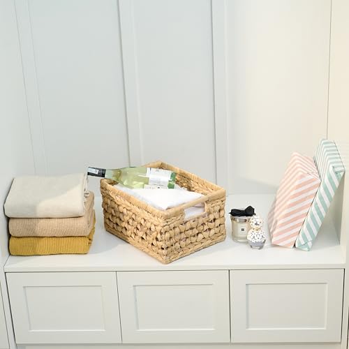 NAYA 11.6" Water Hyacinth Medium Wicker Shelf Basket – Storage Bin - size: 11.6"x8.9"x6.9" in