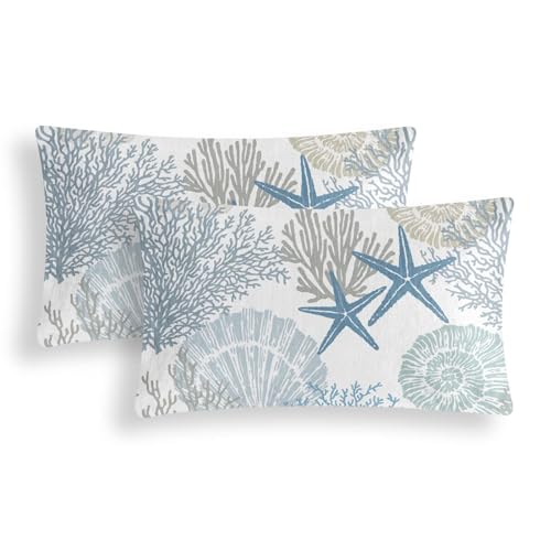 Tritard Coastal Lumbar Pillow Covers Set of 2, 12x20, Blue - size: 20" x 12" (Pack of 2)