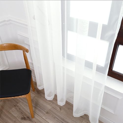 Fancial Sheer White Curtains, 84 inch Length 2 Panels Set, Rod Pocket Voile Fimly Drapes for Living Room/Bedroom, 2pcs, Each 42" W x 84" L (Pack of 4) - size: 84"W x 42"L (Pack of 4)