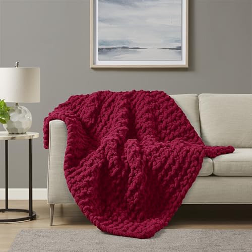 Madison Park Chenille Chunky Knit All Season Throw Blanket, 50 x 60, Red - color: Red