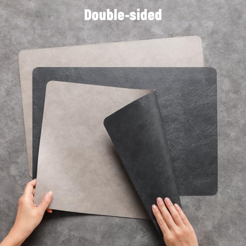Vinyl Placemats Set of 6, Dual Sided Place Mats with Drink Coasters - color: Light Gray/Dark Gray Two-tone, size: Set of 6