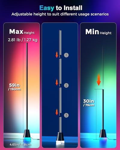 RGBIWC Corner Floor Lamp, Smart Ambient LED Light, Black