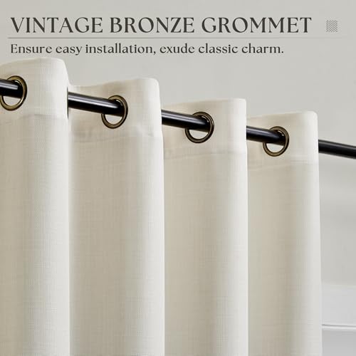Beige White Linen Grommet Semi Sheer Curtains 54 Inches Length 2 Panels Set - color: Natural, size: 52"W x 54"L (Pack of 2)
