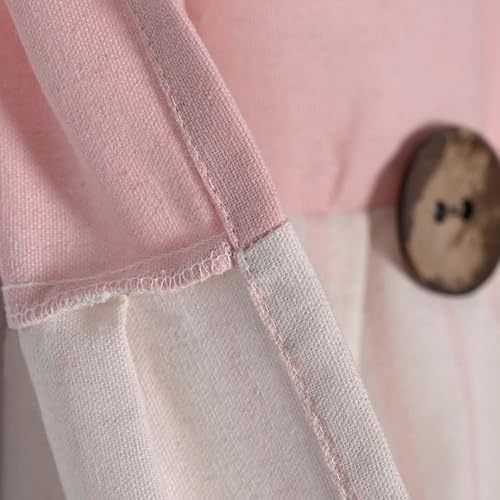 DOSLY Ides Farmhouse Rustic Pink Cotton Blend Valance Curtain, Striped Pleated Design with Coconut Buttons, Multi-Room Window Treatment for Kitchen, Living Room, Bedroom, 52" W x 18" L - color: Pink& Pink Stripe, size: 52"W x 18"L (Pack of 1)