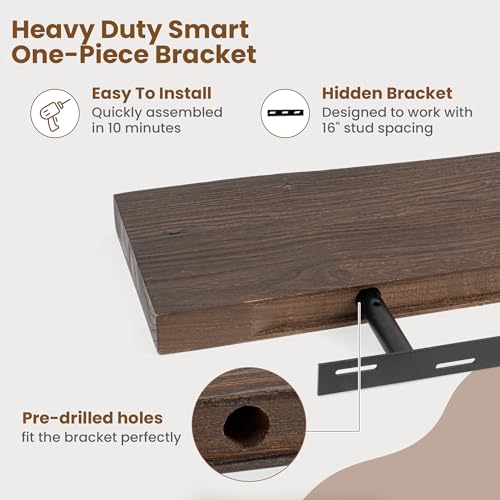 Floating Shelves for Wall, Solid Elm Wood Shelves, 32in Set of 2, Walnut - color: Walnut, size: Live Edge, 32inch, 2Packs