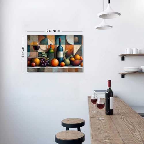 Abstract Kitchen Wall Decor Geometric Wall Art Wine Glass Painting 16x24" - color: Abstract Kitchen, size: 24"L x 16"W