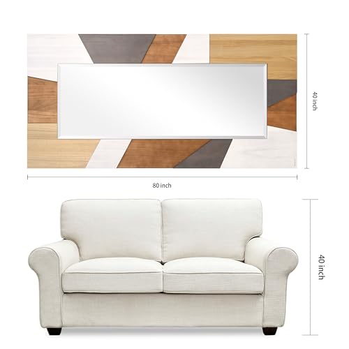 Empire Art Direct Modern Geometric Hand Made Solid Paulownia Wood Beveled Leaner Mirror, Ready to Hang, Living Room, Bedroom & Office, 78.8"x39.4"x1.6" - style: Modern Geometric