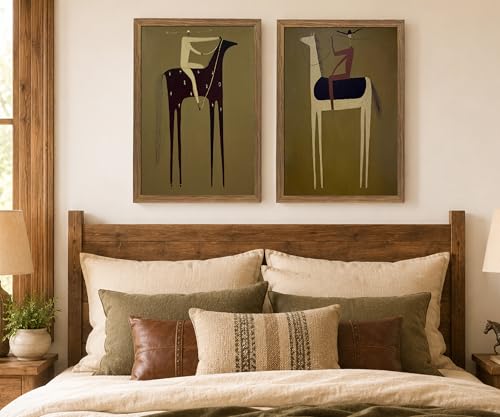 Vintage Western Cowboy Framed Wall Art Set of 2, Minimalist Abstract Horse Rider Canvas Prints, Ranch Rustic Farmhouse Decor for Living Room Bedroom Office,12x16 Inch - color: Olive Green, Brown, Beige, Black, size: 12"L x 16"W