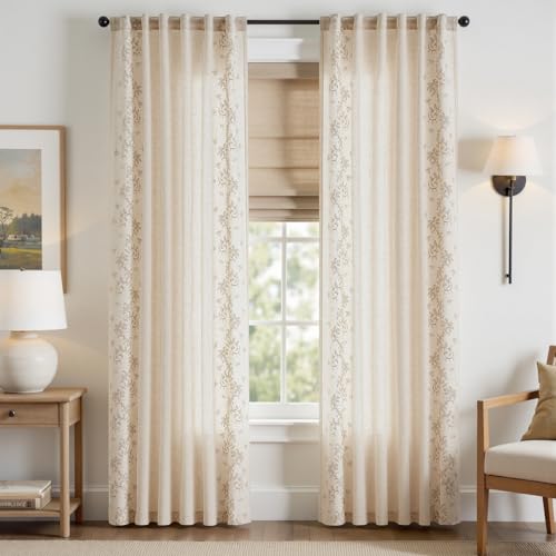 jinchan Floral Linen Curtains, Back Tab 50x84 Inch, 2 Panels Beige - color: Vine | Beige, size: 50"W x 84"L (Pack of 2)