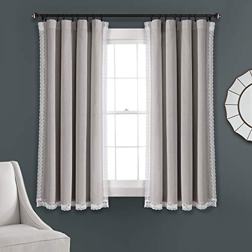 Lush Decor Rosalie Light Filtering Window Curtain Panel Set- Pair- Vintage Farmhouse & French Country Style Curtains - Timeless Dreamy Drape - Romantic Lace Trim - 54" W x 63" L, Light Gray - color: Light Gray, size: 54"W x 63"L (Pack of 2), style: Window