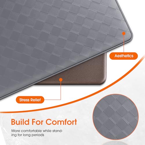 TranquilRelax Kitchen Mats, Cushioned Mats with Extra-Long Runner, Grey - color: Grey, size: 2-Piece | 30"+71" | Standard