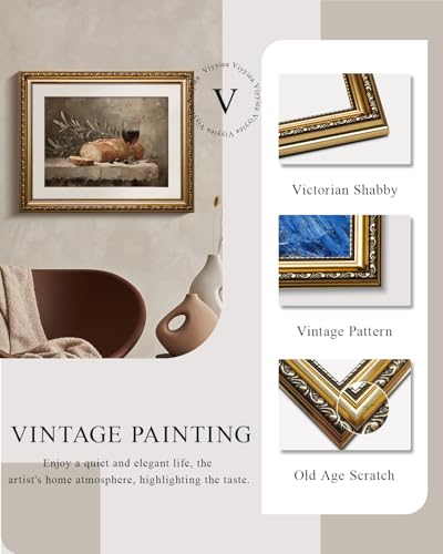 VIYYIEA Gold Framed Christian Olive Branch Canvas Wall Art, 13×16 Inch - color: Bread Wine Still Life, size: 16"L x 13"W