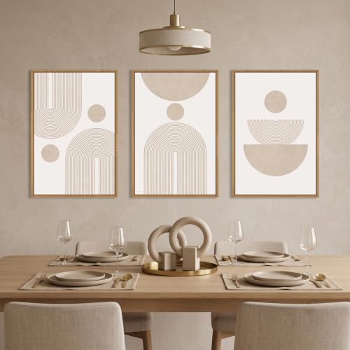 Large Boho Neutral Beige Framed Canvas Wall Art Set-24"x36"x3 - color: Boho Beige Arch Wall Art, size: 24"Lx36"W