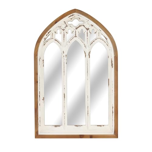 Arch Window Wall Mirror - Farmhouse Cathedral Wall Decor with Wooden Frame for Entryway Hallway Living Room - 16.14" x 1.38" x 25.2"