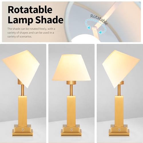 Mr.White Rechargeable Cordless Table Lamp with Adjustable Fabric Shade, 5200mAh Battery Operated Portable Table Light with E26 LED Bulb, for Patio Restaurant Bedside Living Room (Gold+White Shade)