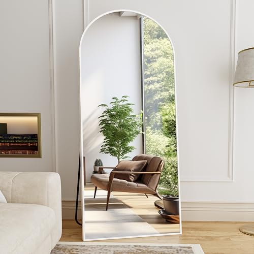 Floor Length Mirror, 76"x34" Arch Full Length Mirror Hanging or Leaning, Body Mirrors with Stand, Arched-Top Wall Mounted Mirrors with Aluminum Frame for Bedroom (White) - color: White, size: 76"L x 34"W