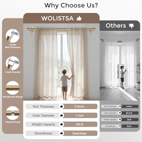Double Curtain Rod, 36-153 Inch Warm Gold Heavy Duty Dual Rods - color: Warm Gold, size: 36"-153"