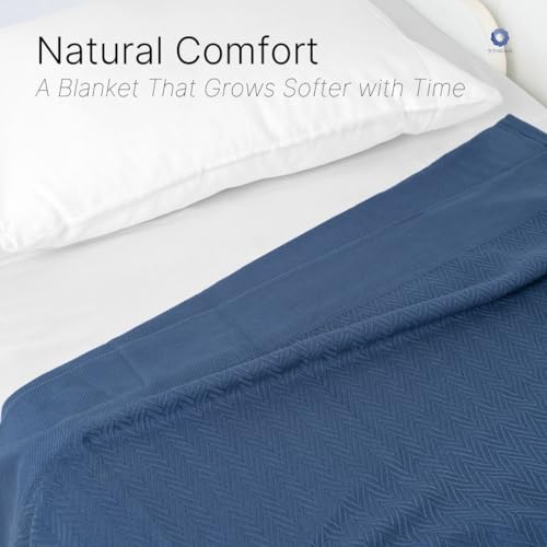 100% Cotton Herringbone Weave Blankets, 90"X90" Queen, Throw Blanket for Bed,All Season Cotton Blanket, Cozy Blanket,Throws Bed Blanket, Throw Blanket for Couch,Modern Home Decor -Navy Blue - color: Herringbone -Blue, size: Queen (U.S. Standard)