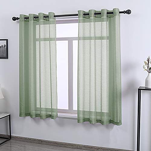 DONREN Sage Green Curtains 63 Inch Length for Bedroom - Grommet Textured Voile Drapes Window Sheer Curtain Panel for Bedroom Girls Room,52 X 63 Inches Long - color: Sage, size: 52"W x 63"L (Pack of 2)