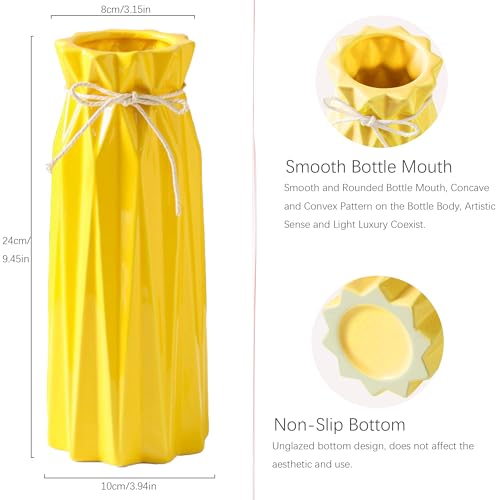 Disoza Ceramic Vase for Home Decor Yellow Flowers 9.5" H x 3.9" W Modern Flower Vase for Pampas Grass Dried for Living Room Decorations Porcelain Tulip Vases for Table Kitchen Decor - color: #B 9.5" Yellow Tall Vase