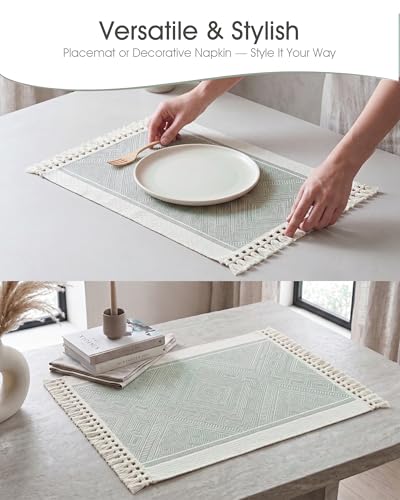 Placemats Set of 6, 13.8 x 17.7 Inch, Polyester, Jacquard Woven - color: Polyester-13.8 X 17.7inch-sage Green