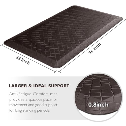 HappyTrends Kitchen Floor Mat - 4/5 Inch Thick Anti-Fatigue Kitchen Rug - color: Chocolate, size: 36"L x 22"W x 0.8"Th