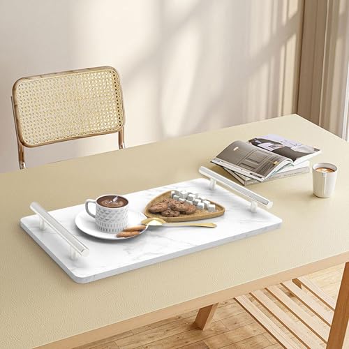 Guest Towel Holder Tray,Marble Bathroom Tray with Handles,Silver,Large - color: Silver, size: 13" x 7.1" x 2"