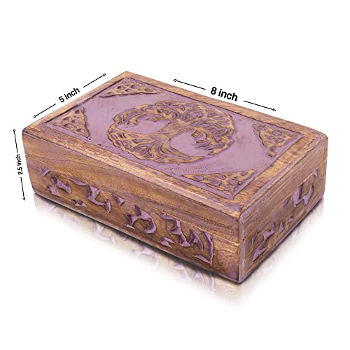 Handmade Wooden Jewelry & Keepsake Box, Decorative Storage Box, 8 x 5 Inch - color: Violet Wash Finish