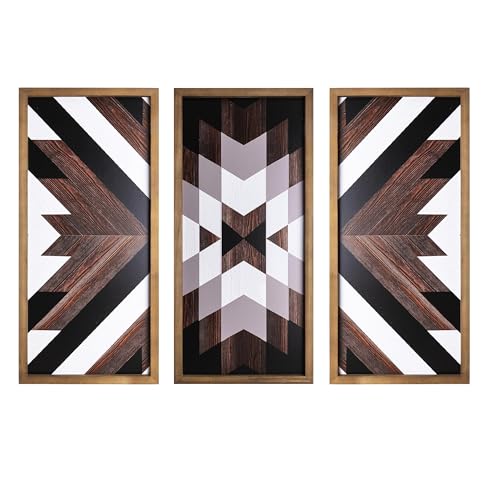 flangairy Set of 3 Aztec Wall Decor, 20.9"x 9.8" Wood Western Wall Art, Native American Tribal Southwestern Modern Boho Southwest Living Room Bedroom Kitchen Bathroom Rustic Farmhouse Home Decorations - color: brown