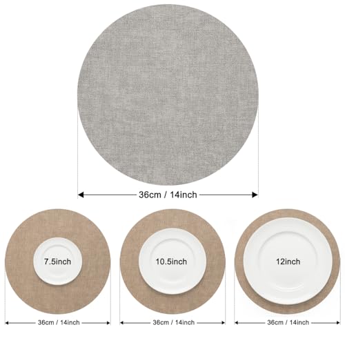 Myir JUN 14" Round Placemats Set of 4, Reversible Dual-Color Place Mats - color: Light Gray Beige