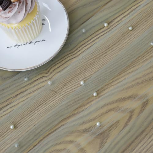 Pearl Table Runner Tulle Gauze Sheer Wedding Party Home Decor - color: Sage Green