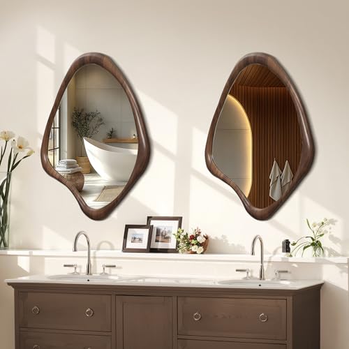 LuxenHome Asymmetrical Wall Mirror, 23"x 29" Classic Brown Irregular Mirror - color: Brown