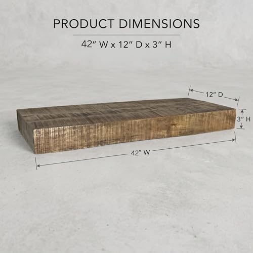Hives & Honey Hawthorne Floating Shelf 48 Inch, Solid Mango Wood Wall Mounted Shelf, Hidden Bracket Design, Heavy Duty Storage Shelf, Light Wash Rustic Décor
