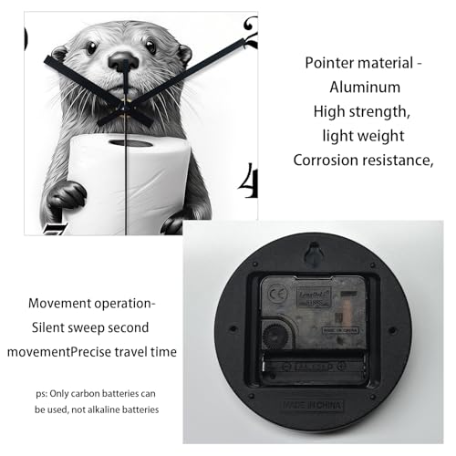 XNM 14 Inch Cute Otter Glass Wall Clocks Battery Operated - color: Black4, size: 14 Inch