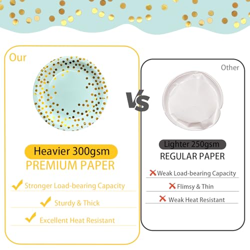 Party Supplies, Light Green Paper Plates and Napkins 100 PCS - color: Light Green Gold