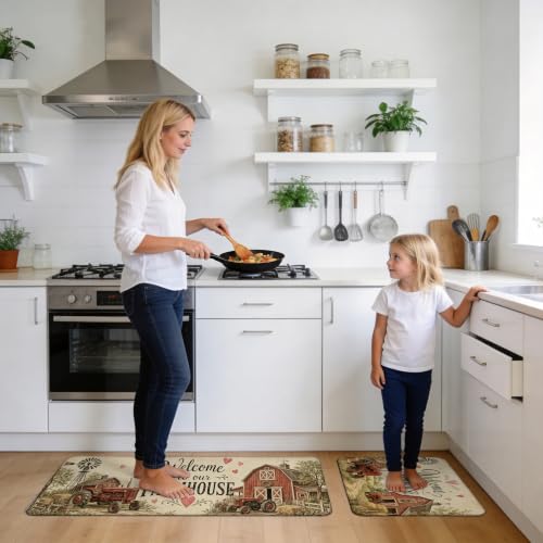 Kitchen Rugs for Floor 2 Pcs Memory Foam Padded Anti Fatigue Kitchen Mat - color: Farmhouse