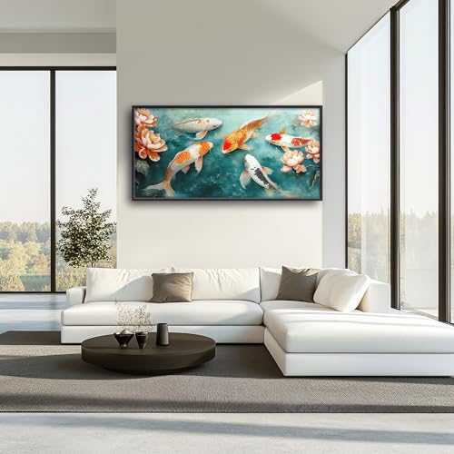 Carp Fish Large Wall Art Framed Japanese Wall Decor for Living Room Asian Fish Pictures Oversized Canvas Print Painting Modern Extra Large Framed Artwork for Bedroom Office Home Decor 60"x30" - color: Carp Painting, size: 60"L x 30"W