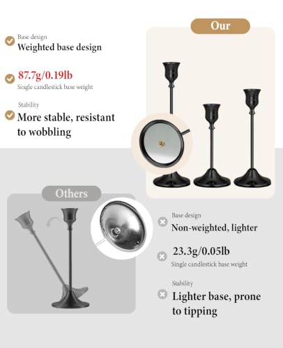 Black Candlestick Holders Set of 3 Weighted Stable Base - color: Black, size: Set of 3