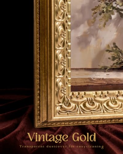 VIYYIEA Gold Frame Botanical Wall Art, Oak Branch Canvas Print 11x14 Inch - color: Oak Still Life