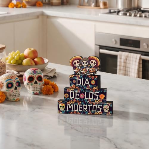 Smile Dia de los Muertos Wooden Block Decor - style: Muertos