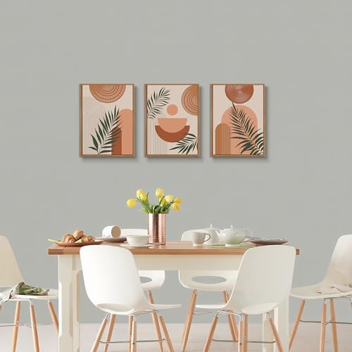 3 Pcs Terracotta Botanical Framed Canvas Wall Art Prints Abstract 12"x16" - color: Boho Terracotta Geometric Line Botanical, size: 12"x16"x3Pcs