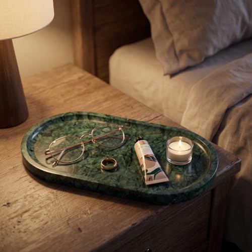 YKAJO Jade Green Oval Marble Tray, 11.8x5.9 Vanity Perfume Organizer Dish - color: Jade Green, size: 11.8" x 5.9" x 0.6"