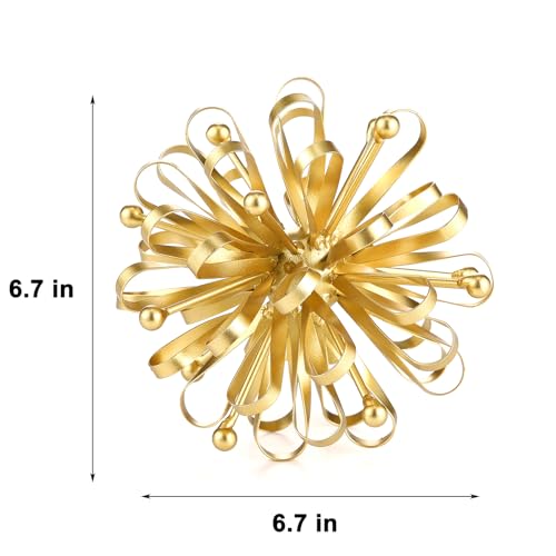 6.7" Gold Metal Starburst Tabletop Sculpture- with Ribbon & Beaded Edges