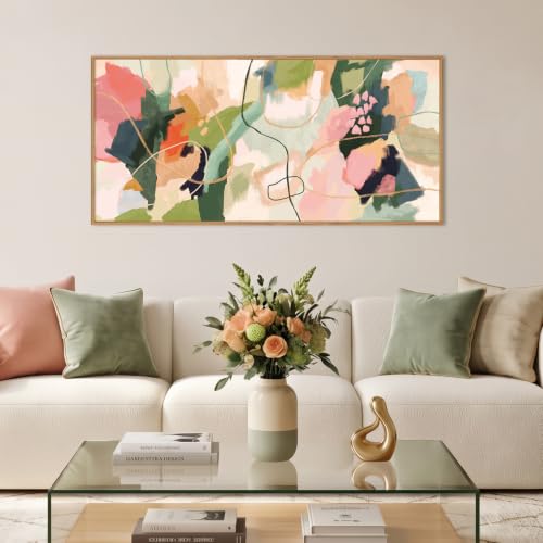 DRACIT Colorful Abstract Framed Canvas Wall Art Set,Modern Multicolor Pastel Minimalist Line Wall Decor,Boho Green and Pink Painting for Living Room,Bedroom-40 x20 - color: Colorful Abstract Line Wall Art, size: 40"L x 20"W