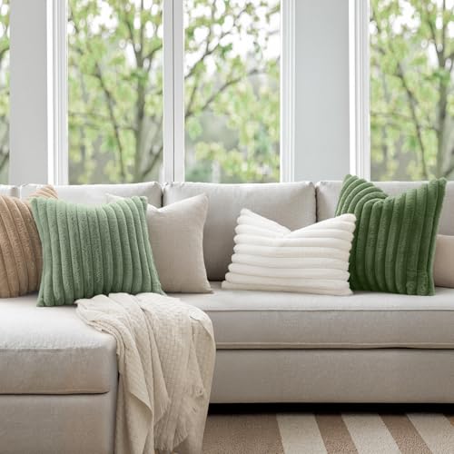 MIULEE Faux Fur Decorative Euro Sham Pillow Covers 24x24 Sage Green 2 Pack - color: Sage Green, size: 24" x 24" (Pack of 2)