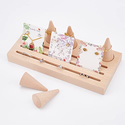 NBEADS Wood Rings Displays Set, Wood Finger Ring Stand with 5 Pcs Cone Ring Holders Counter Top Finger Cone Ring Organizers Wooden Ring Tray with Groove for Rings Jewelry Exhibition - color: Wooden- L.w.thi: 8.7x4x0.87"