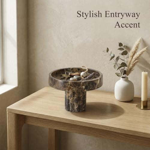 YMXYJM,Natural Marble Pedestal Tray,Decorative Tray,Brown - color: Brown