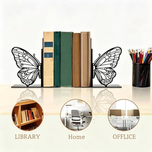 Butterfly Silhouette Metal Bookends, Black