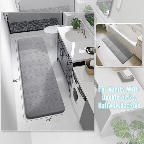 Yimobra 60"x24" Extra Long Memory Foam Bath Mat, Super Soft Bath Rug - color: Grey, size: 60" X 24"